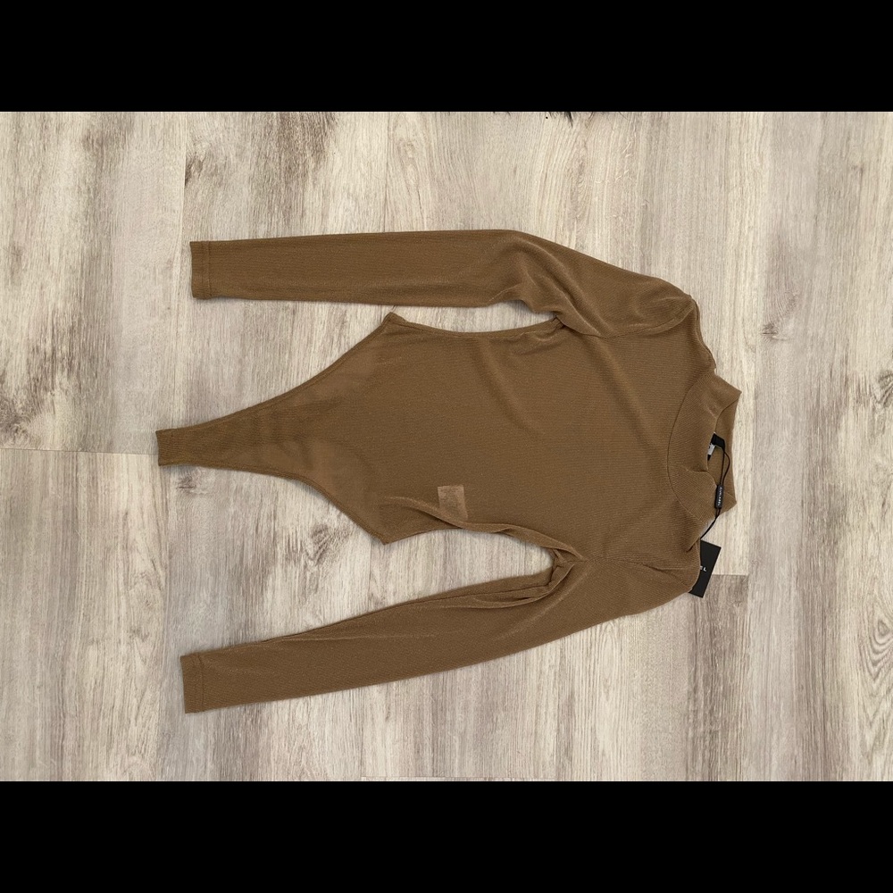 JLUXLABEL Taupe Sheer Sparkle Bodysuit